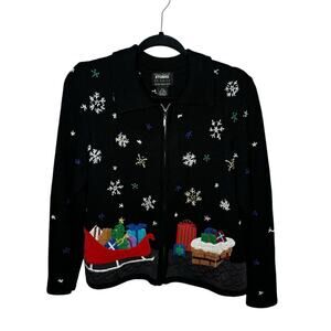 DESIGNERS ORIGINALS STUDIO / vintage black Christmas Santa knit sweater / S